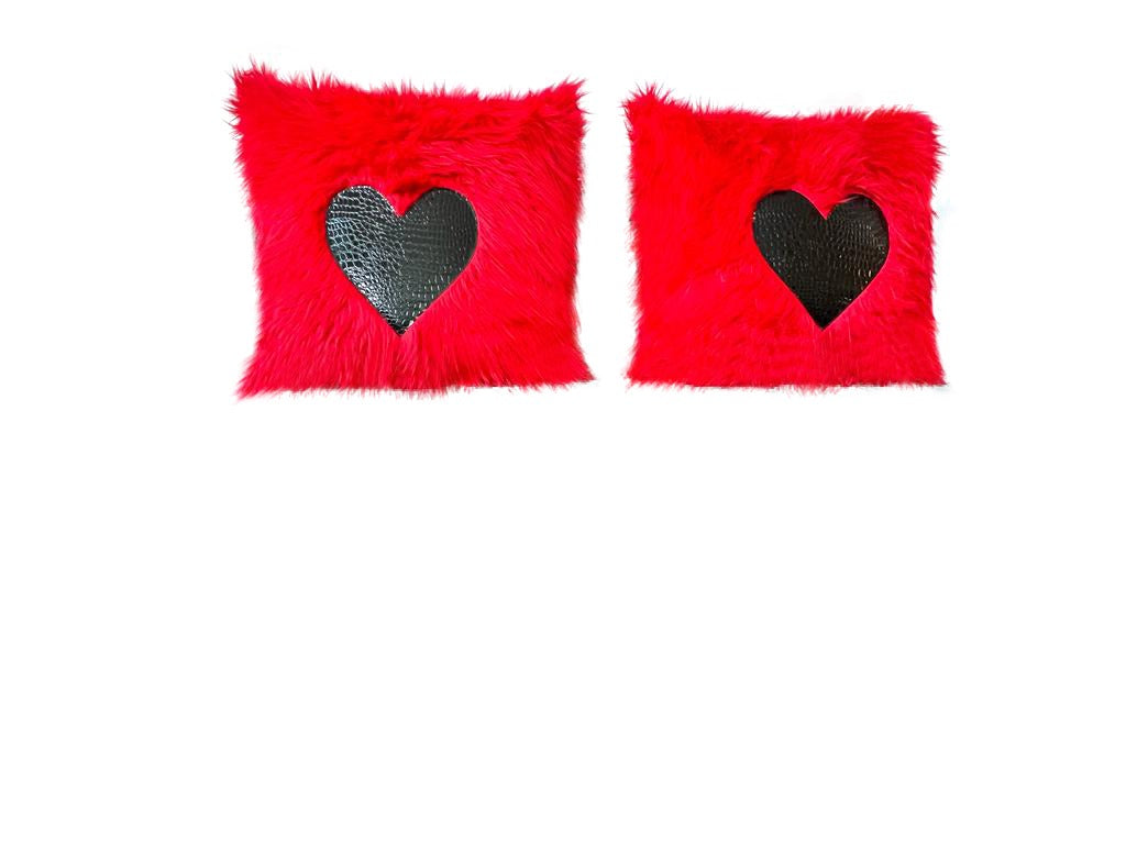 Red & Black Heart Faux Croc Pillows