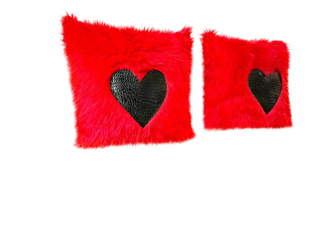 Red & Black Heart Faux Croc Pillows