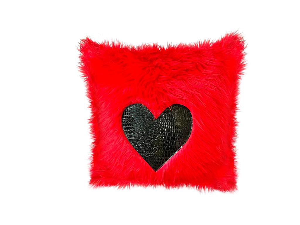 Red & Black Heart Faux Croc Pillows