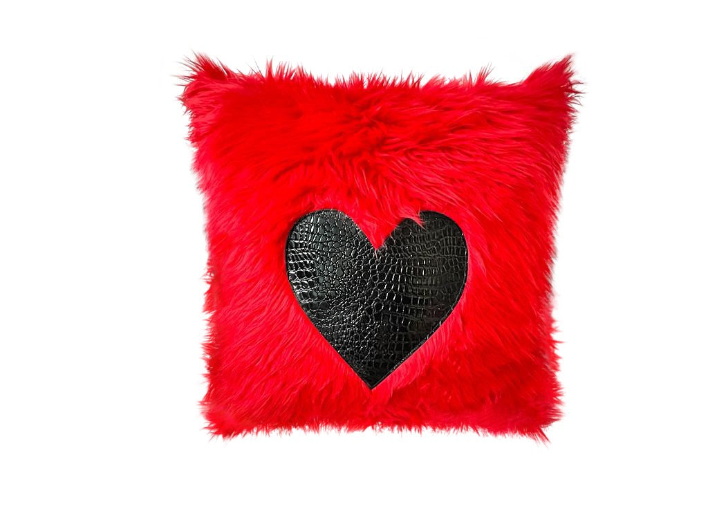 Red & Black Heart Faux Croc Pillows