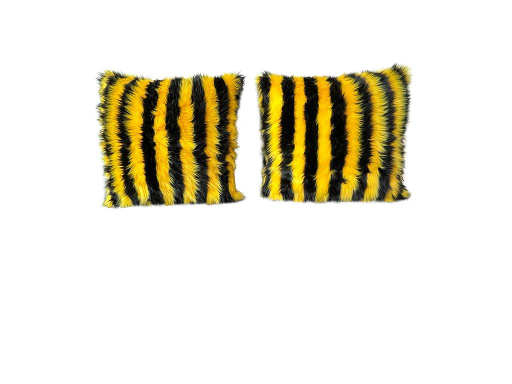 Yellow and Black Faux Fur Pillows