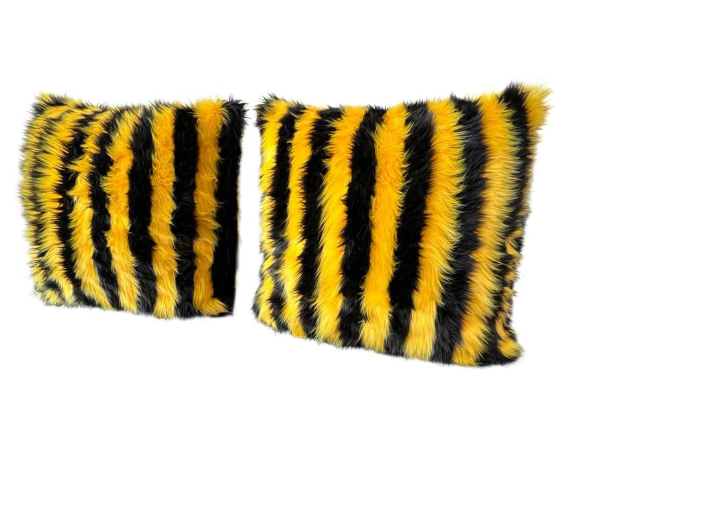 Yellow and Black Faux Fur Pillows