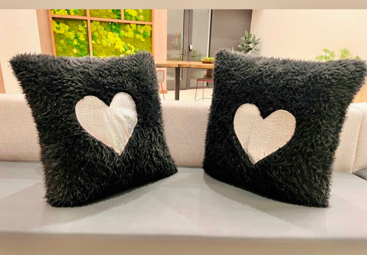 Black and Gold Heart Faux Croc Pillows