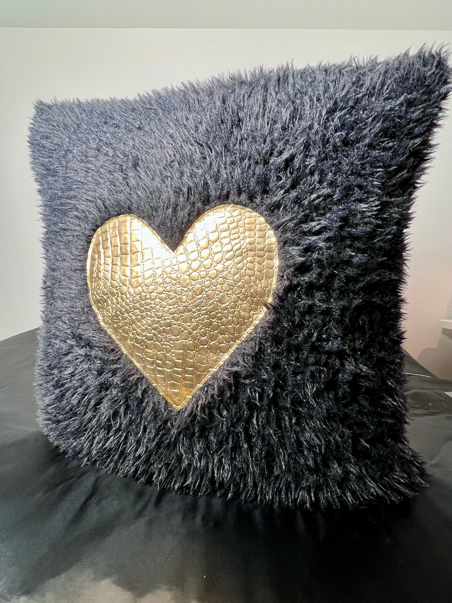 Black and Gold Heart Faux Croc Pillows
