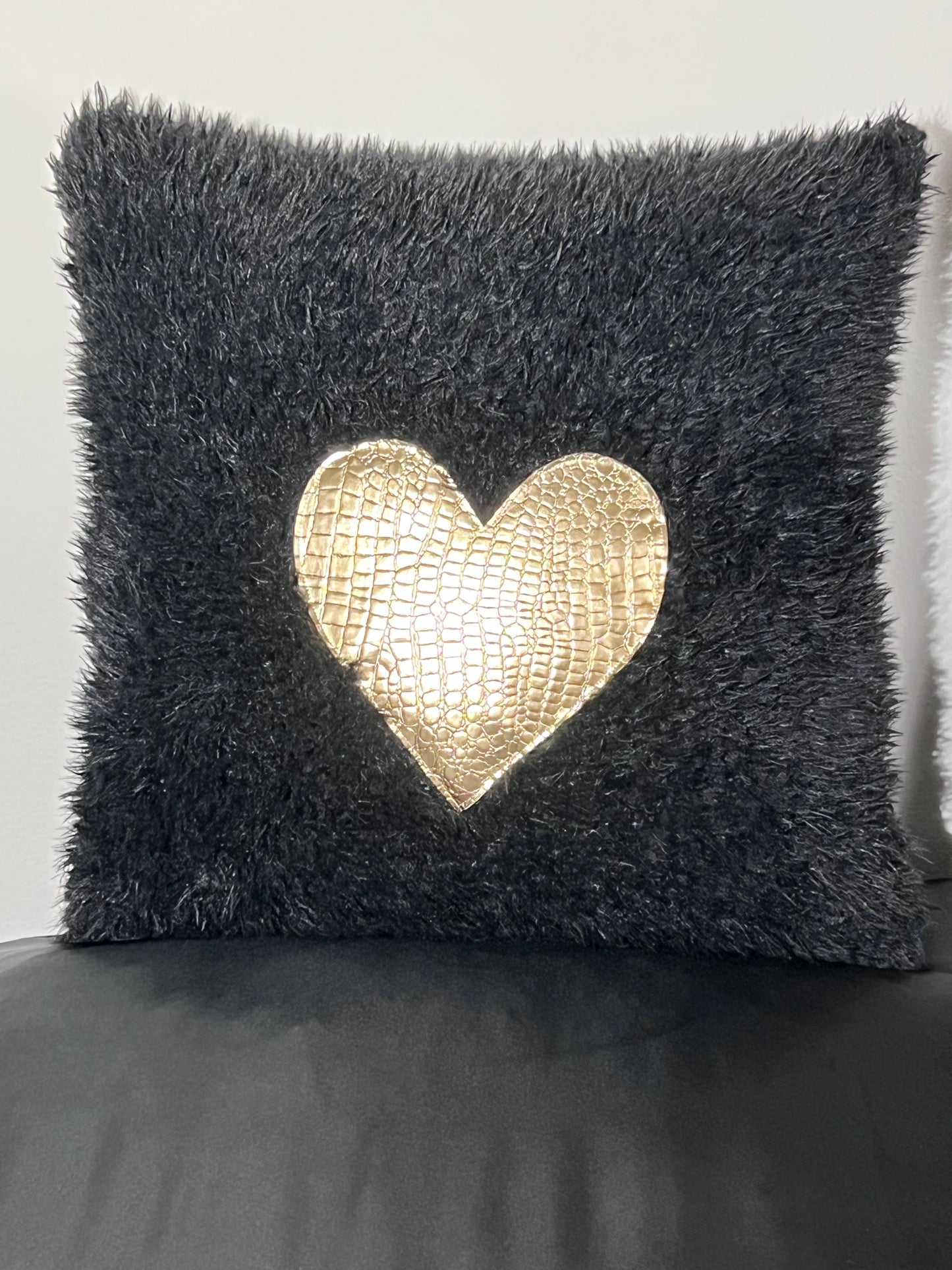 Black and Gold Heart Faux Croc Pillows