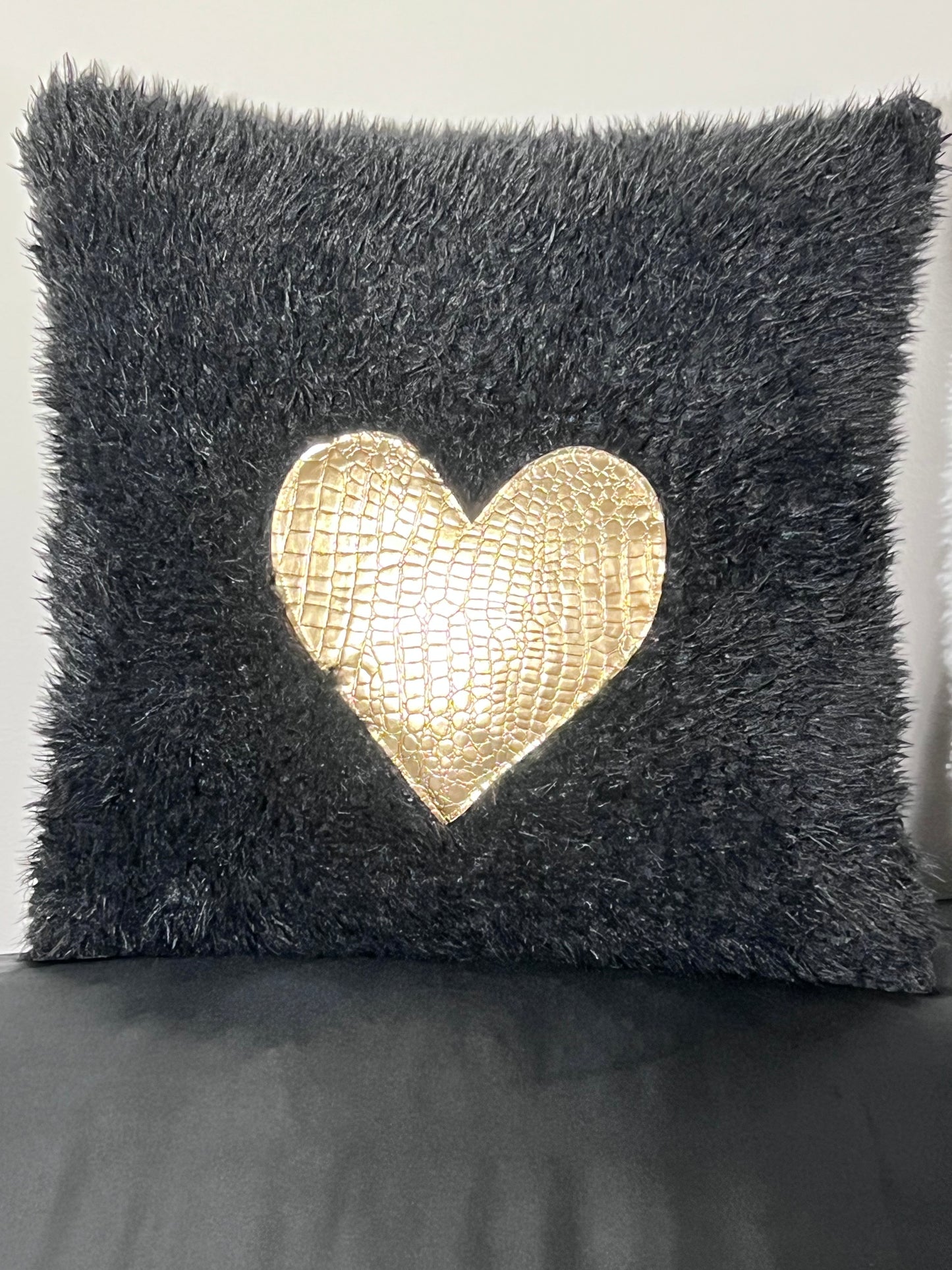 Black and Gold Heart Faux Croc Pillows