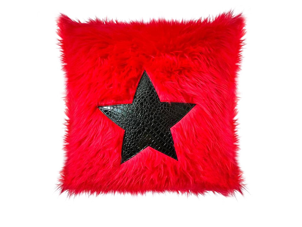 Red & Black Heart Faux Feather Pillows