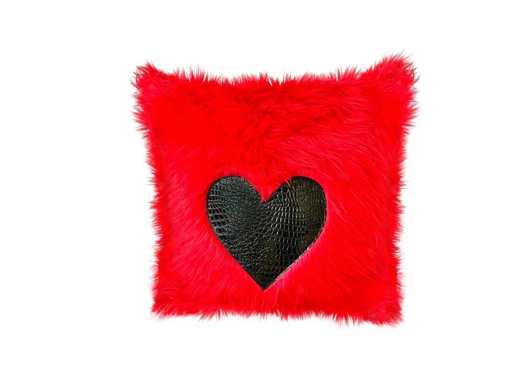 Red & Black Heart Faux Feather Pillows