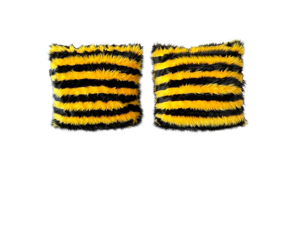 Yellow and Black Faux Fur Pillows