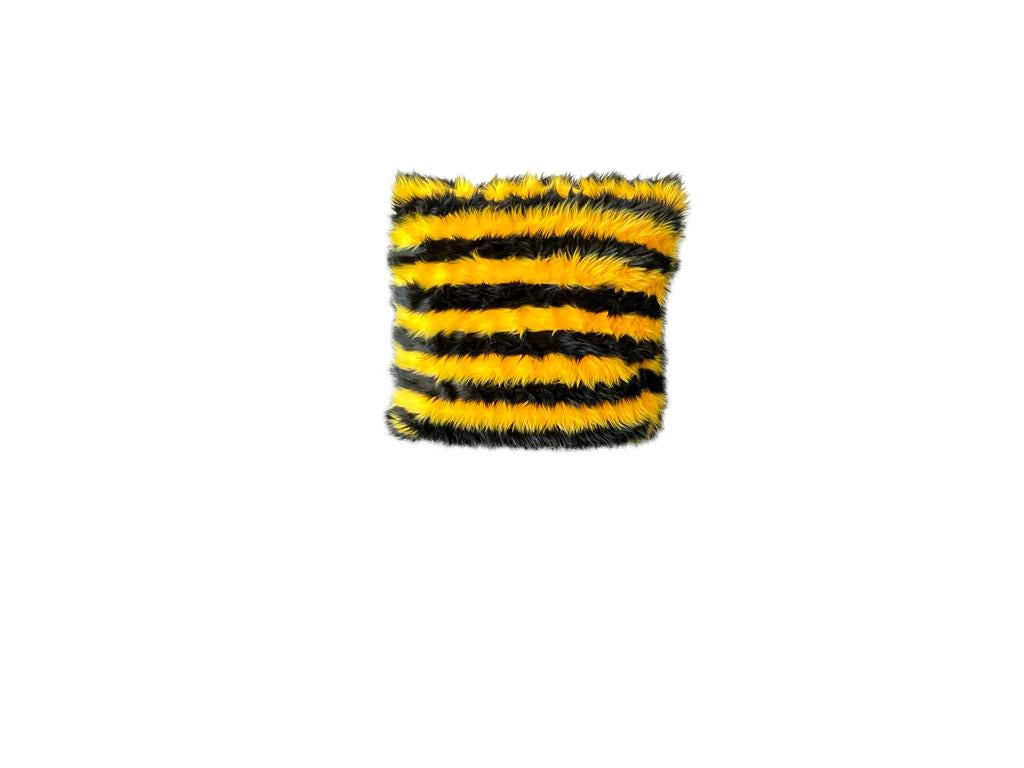 Yellow and Black Faux Fur Pillows